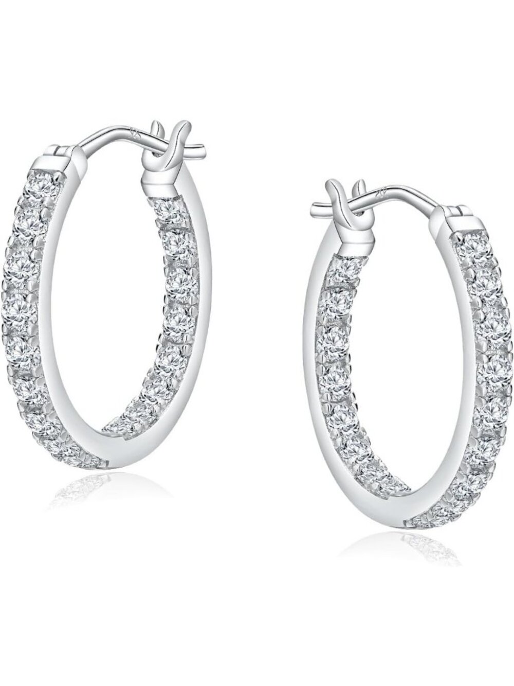 925 Sterling Silver Zirconia Hoop Earrings for Men & Women - 15mm, 20mm, 26mm